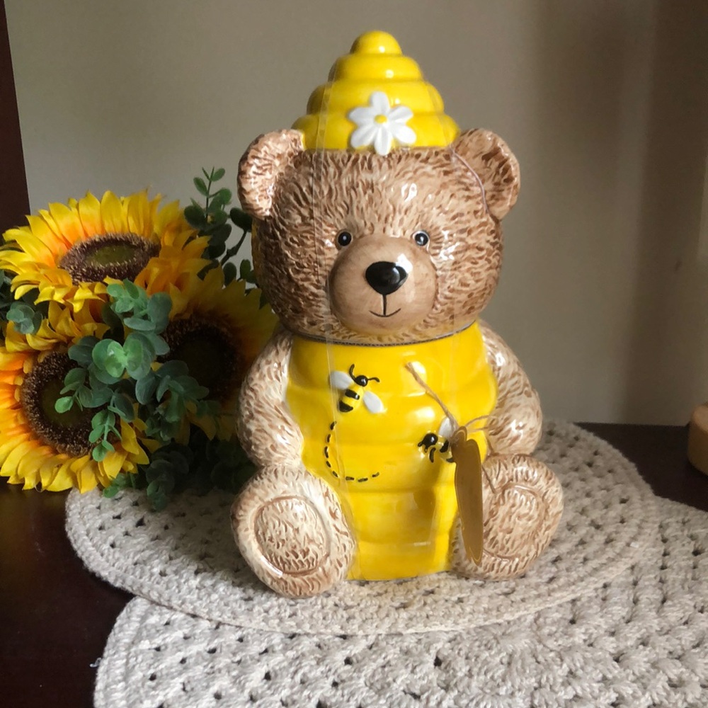 Yellow Honey Pot Bear Ceramic Cookie Jar